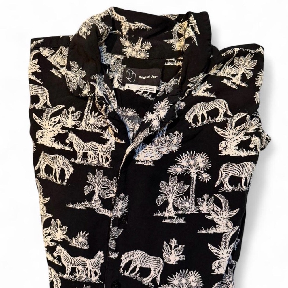 Original Use Black and White Casual Button Down Shirt